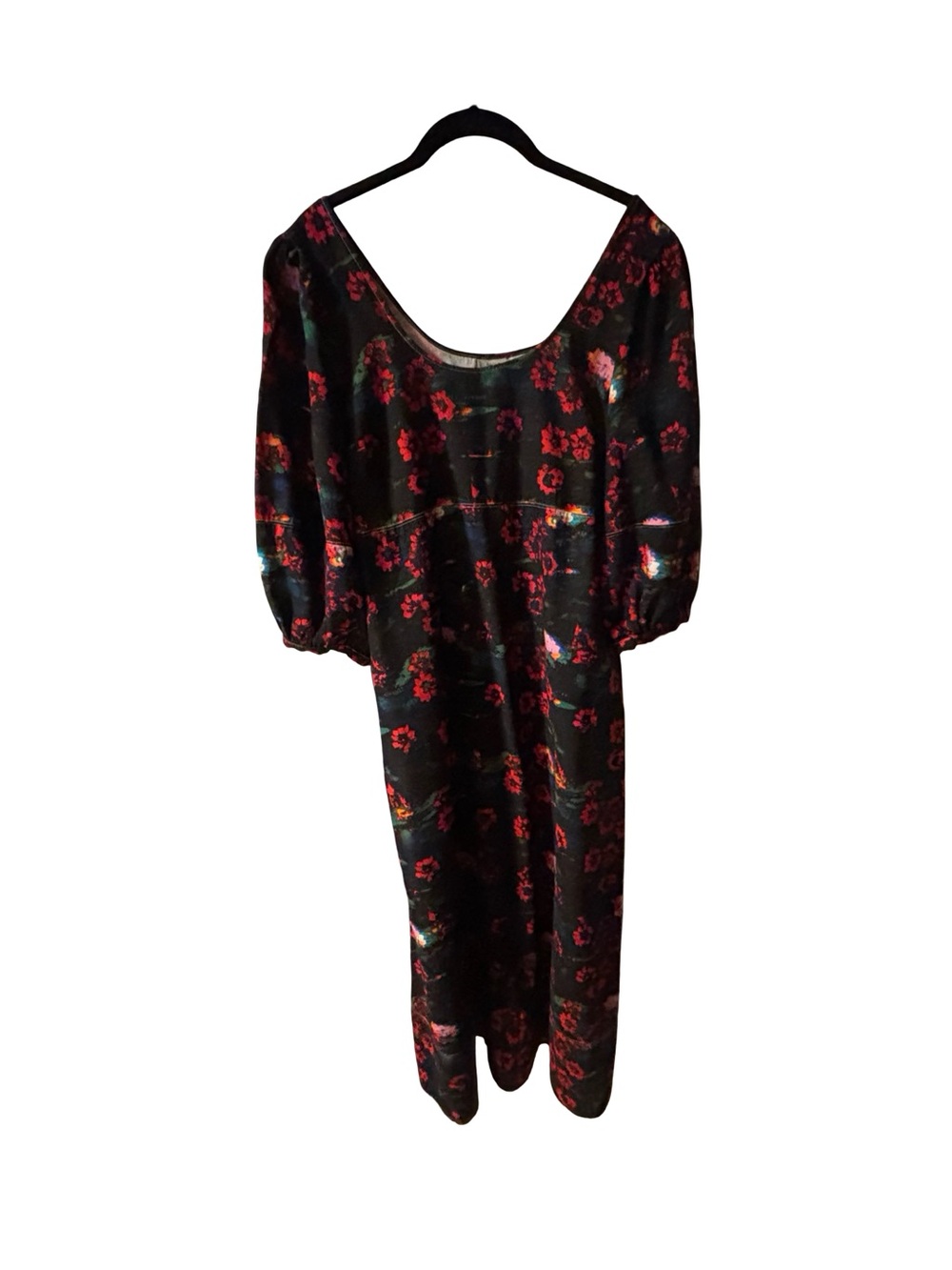 Rachel Comey Navy & Red Floral Puff-Sleeve Dark Cottagecore MIDI Dress Size 6
